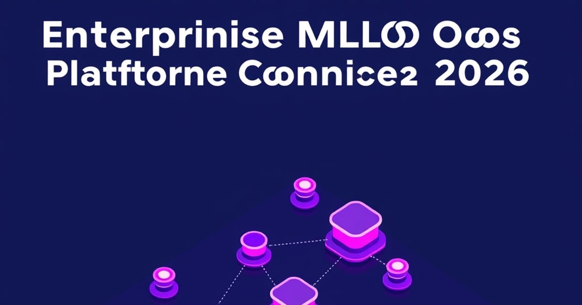 Isometric diagram of enterprise MLOps pipeline stages across training, registry, serving, and monitoring layers