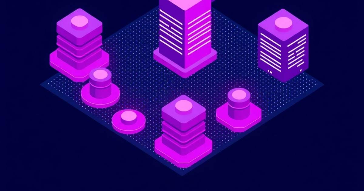 Isometric model lifecycle showing promotion stages from staging through production with eval artifacts and deprecation policies